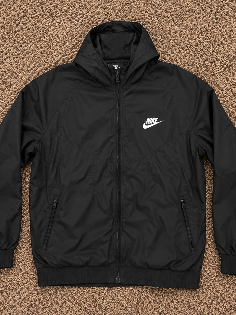 Nike Black Hooded Windbreaker with White Swoosh